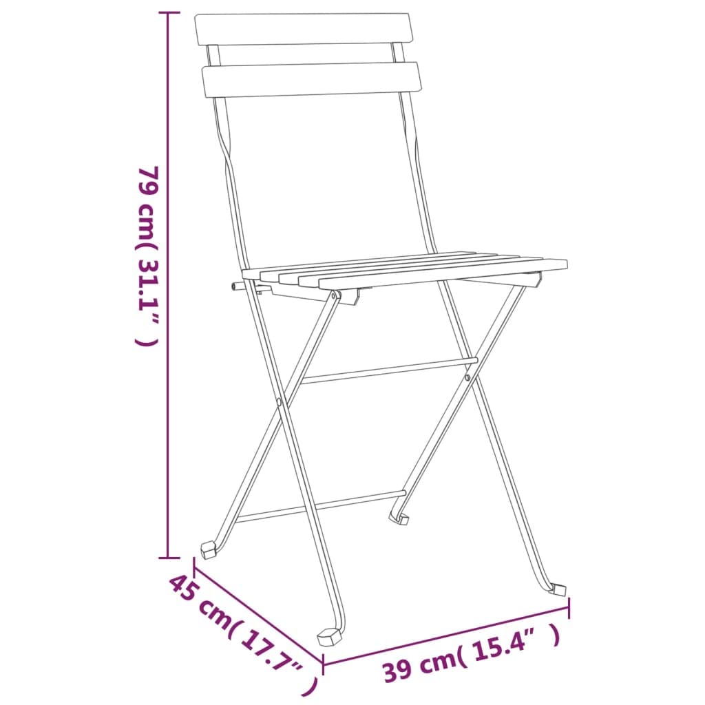 vidaXL Sillas cafetería Plegables 4 uds Acero y Madera Maciza de Teca