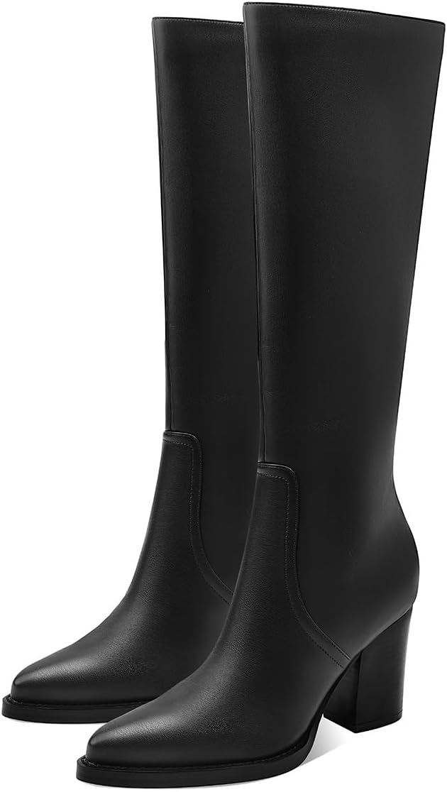 Womens Knee High Boots Retro Chunky Heel Pointed Toe Pull On Classic Knee High Boots for Women Girls Ladies Retro Tall Boot Winter Fall Fashion Boot - Image 6