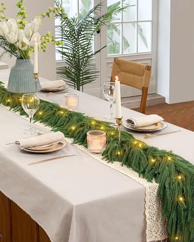 6ft Christmas Garland with Lights, Norfolk Pine Garland, Realistic | Green Garlands for Mantle, Stair Railing, Battery Operated Indoor/Outdoor New Year Holiday Decoration with Timer - image 3