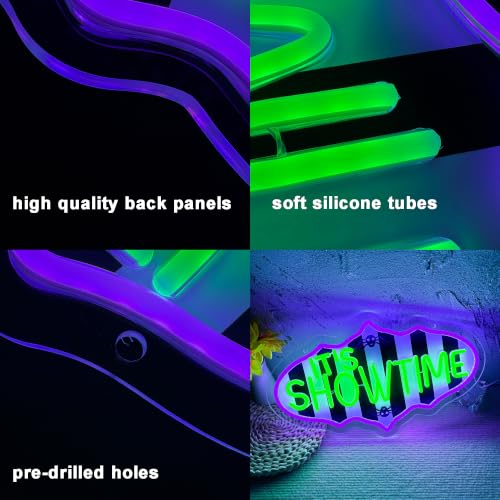 Image of It'S Showtime Neon Sign Halloween Horror Movie Neon Light LED Spooky Gothic Wall Decor USB Powered, for Home Theater Halloween Party Spooky Theme Movie Lounge Stage Bar(16.1 * 9.4 In)