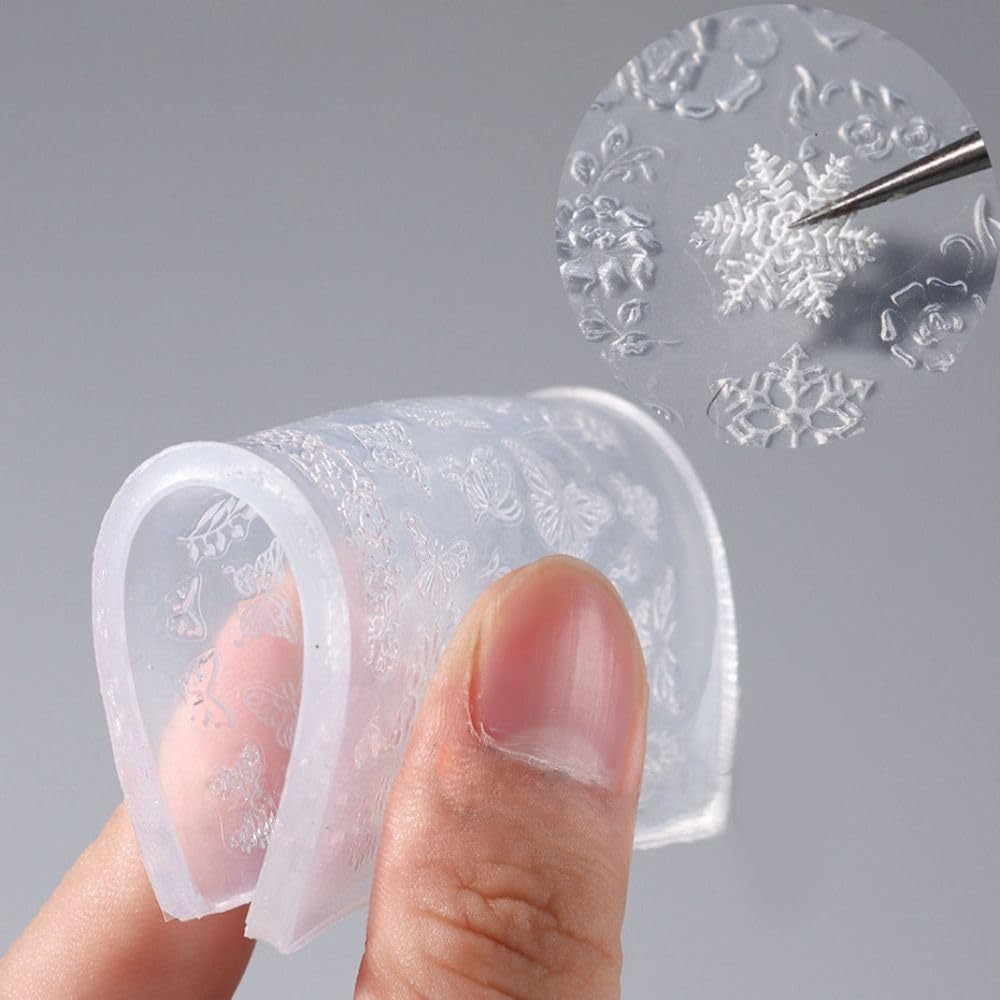 DIY Hot Snowflake Winter Sweater Relief Butterfly Nail Carving Manicure Tool Relief Mould Nails Art Silicone Mold Pad