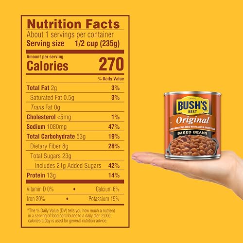 Image of BUSH'S BEST 8.3 oz Canned Original Baked Beans, Source of Plant Based Protein and Fiber, Low Fat, Gluten Free (Pack of 12)