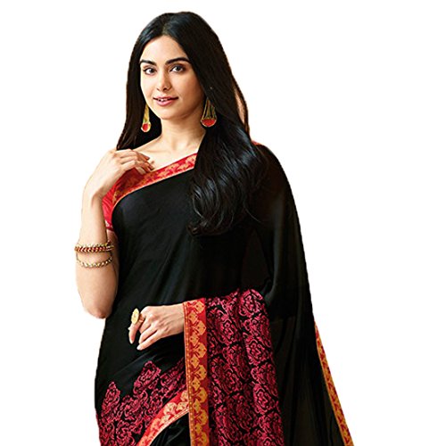 Image of RAJESHWAR FASHION WITH RF Women's Pure Silk Georgette Printed Sarees For Women With Jacquard Work Lace Border & Blouse Piece (Multicolored Free Size 6.30 Mtr)