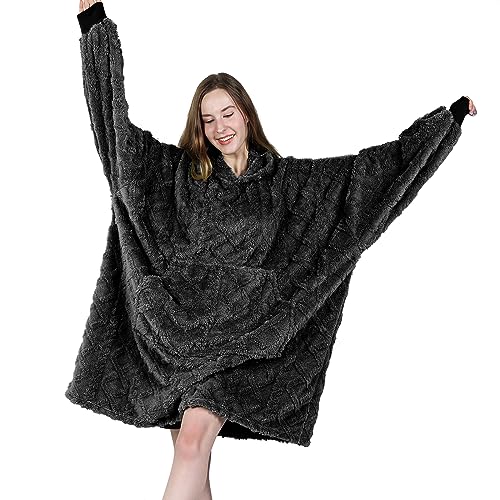 MIZZEO Microfiber Wearable Blanket, Oversized Light Wearable Blanket Hoodie for Adults, Cozy Soft Warm Plush Hooded Blanket Gifts for Women, One Size Fits All (Grey)