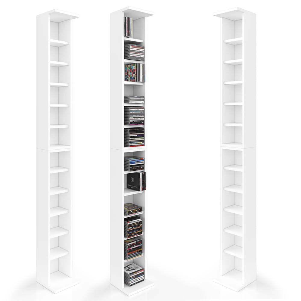 Vicco Scaffale porta cd, Bianco, 21 x 91.8 cm Set grande da 2