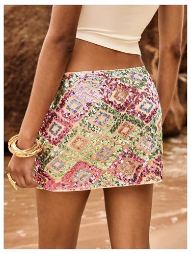 Floerns Women's Contrast Sequin High Waist Shining Party Bodycon Mini Skirt4