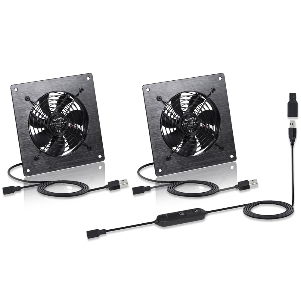 Ventola di raffreddamento USB da 120 mm, 5 V, silenziosa, CC 12 V, IPX5, impermeabile, 10,2 cm, con controllo a 10 velocità, per home theater, armadi AV, serre, canili, computer e armadi di