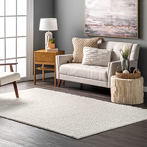nuLOOM Marlow Machine Washable Soft Shaggy Faux Sheepskin Area Rug, 6x9, White