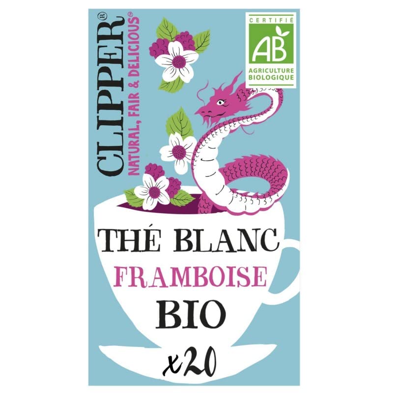 CLIPPER THÉ BLANC FRAMBOISE BIO 34G, LOT DE 4 SERVITTE HYGIENIQUE STANDARD, COTON, CLASSIQUE, 1 UNITÉ, SANS PARFUM, RESPECTUEUX DE L'ENVIRONNEMENT