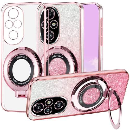 Coque Honor 200 Pro MagSafe transparente à paillettes avec anneau de support en silicone