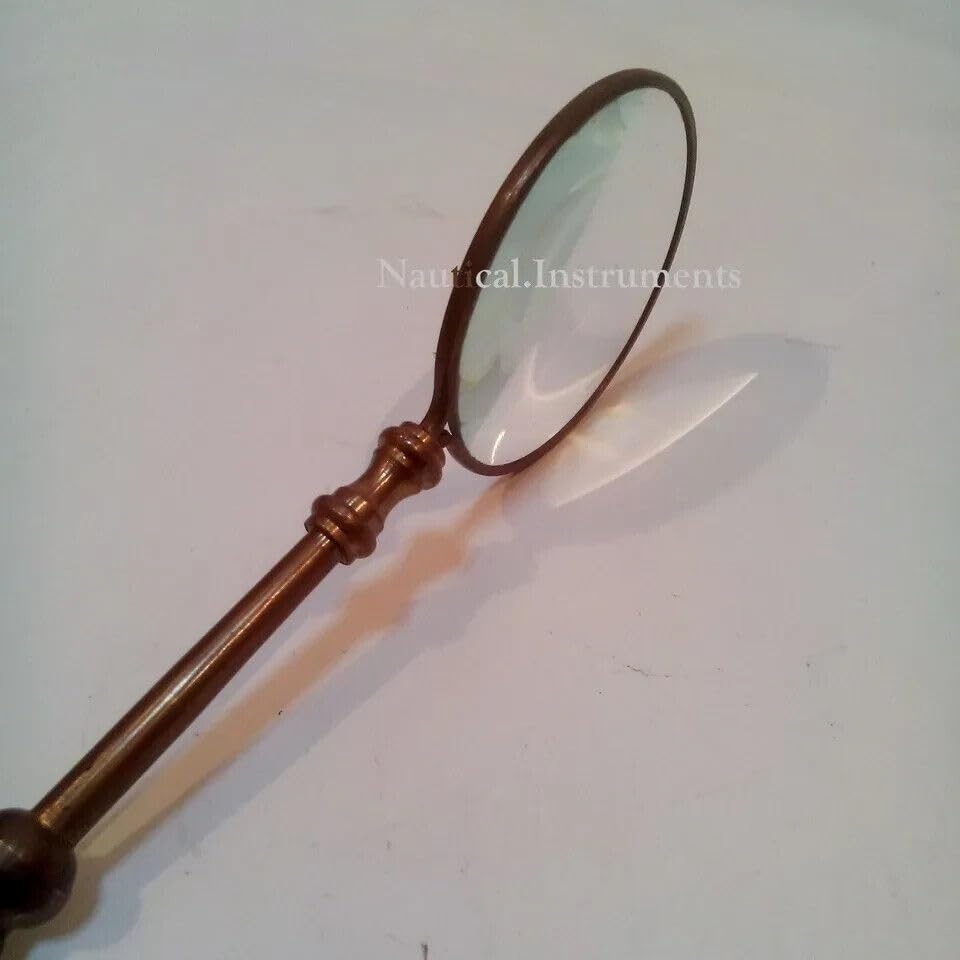 Generic Antique Vintage Handheld Brass Magnifier Lens Nautical Map Coin Reader Collectible Decor Magnifying Glass for Astorloger, 4.2/10.6, Brown