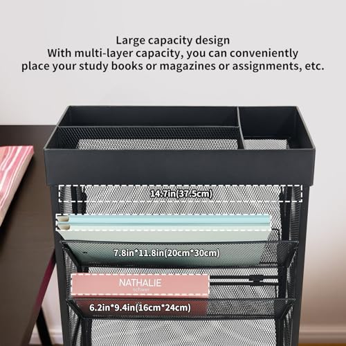 image for gianotter Book Rack Storage Bookshelf, 5 Tier Book Carts with Wheels, 