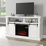 LGHM Fireplace Entertainment Center, White TV Stand for 65 inch with 23'' Electric Fireplace, Highboy Farmhouse Cabinet Sliding Barn Door, Tall Console Living Room, Modern White/Fireplace (502753)