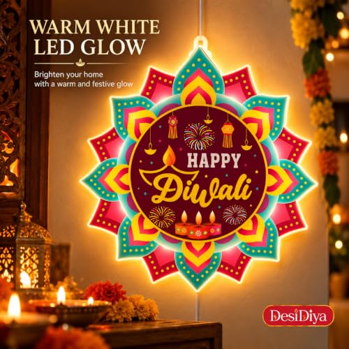 Desidiya® Happy Diwali LED Hanging Light | Warm White Double-Sided | Perfect for Diwali décor, entrances, balconies, pooja rooms, gifting and celebrations. - Image 6