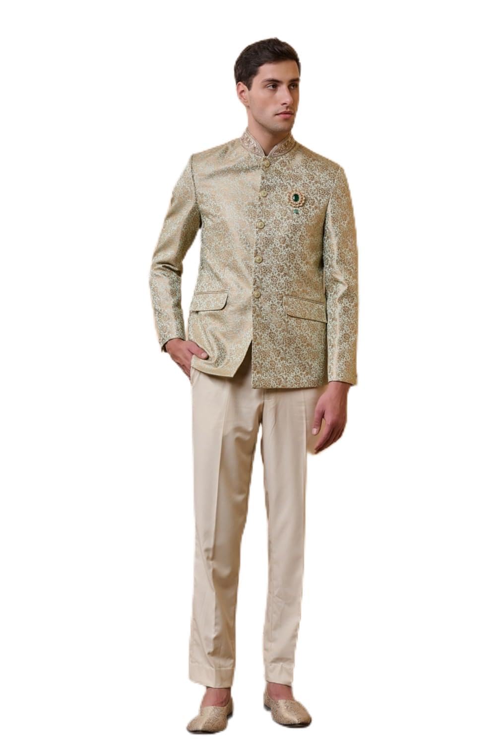 tasva Light Green Classic Jacquard Bandhgala For Men-picture-12