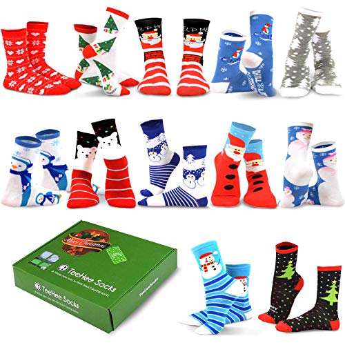 TeeHee Seasonal Holiday (Christmas) 12-Pair with Gift Box. (9-11, Christmas-D)