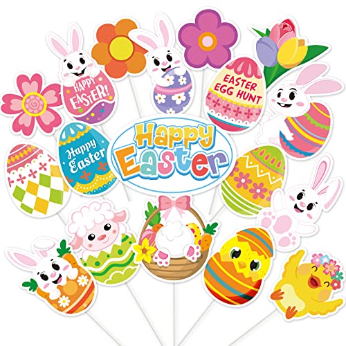 Whaline 72Pcs Easter Cupcake Topper With Sticks Glue Point 18 Designs Colorful Easter Egg Bunny Chick Flower Cupcake Picks Happy Easter Food Picks For Easter Party Supplies Cake Decorations #TOP16