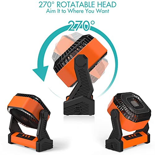 Camping Fan With Led Lantern, 20000Mah Rechargeable Battery Operated Outdoor Tent Fan With Light & Hook, 270° Pivot, 4 Speeds, Personal Usb Desk Fan For Camping, Power Outage, Hurricane, Jobsite #TOP4