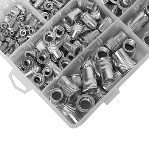 Image of Epi-Torque 288 PCS Metric Rivet Nut Kit Zinc Plated Flat Head Knurled Body Threaded Insert 7 Sizes M3 M4 M5 M6 M8 M10 M12 Assortment Pack
