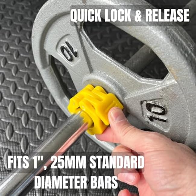 Weight Collars, Quick Release Barbell Clamps for 1 Standard Diameter Bars, Exercise Collars Fit 1(25mm) Quick Lock Pair of Collar Clips for Home Gym Weightlifting Fitness Training (Yellow)