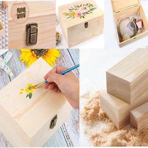 Image of 2 Pack Wooden Box with Hinged Lid & Compartments - Natural Craft Storage Organizer for Jewelry, Art Supplies, DIY Projects | Handmade Gift Box for Home