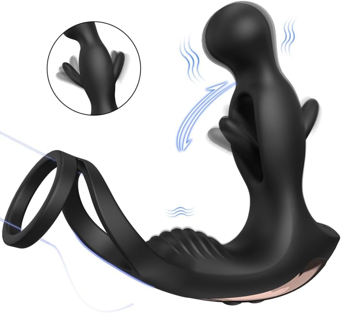 Massaggiatore, con sensazione di formicolio interno, dotato di design a doppio anello, 9 modalità di vibrazione e 5 livelli di regolazione, in silicone