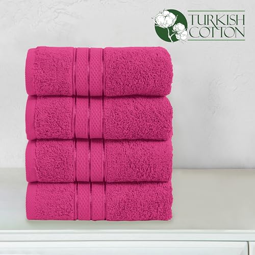 Image of Elegant Comfort Three Line Popcorn Towel Set for Bathroom 16 x 28 inches, Premium Hotel Quality 4-Pack Hand Towels, 100% Turkish Cotton, Soft and Durable, Quick Dry and Highly Absorbent, Hot Pink