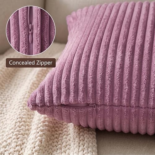 Image of Yellow Weaves Pencil-Stripe Fur Cushion Covers | Soft Polyester | Decorative Sofa & Throw Pillow Covers | 16x16 Inches, Pack of 1 (Purple)