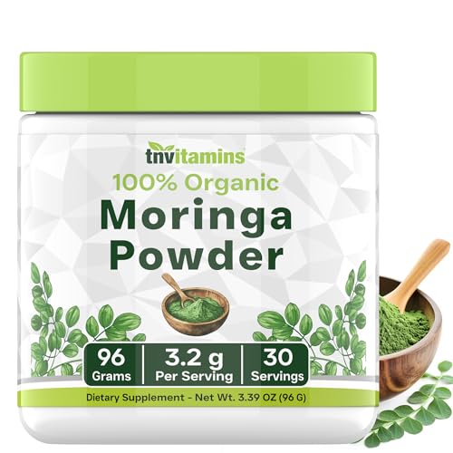 tnvitamins Organic Moringa Powder | Pure Moringa Leaf Superfood | Natural Energy & Vitality | Vegan, Non-GMO, Raw Green Supplement | Nutrient-Rich Plant-Based Protein