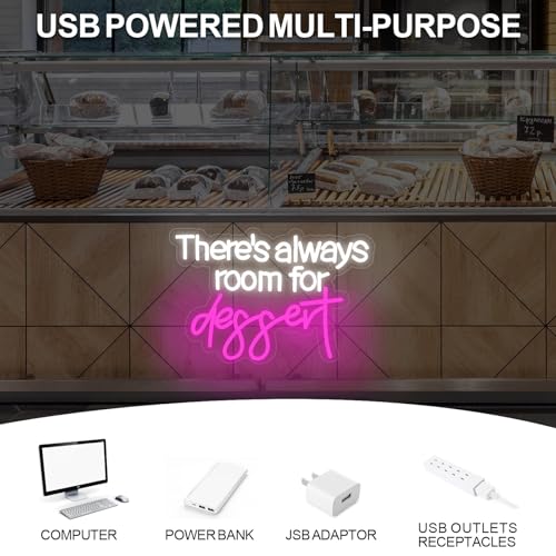 Image of There's Always Room for Dessert Neon Sign Baking Bread Shop Led Light | USB Powered Dimmable Cafe Dessert Decor Welcome Sign Open LED Light Gift for Baking Lover, 15.7 inchx10.6 inch