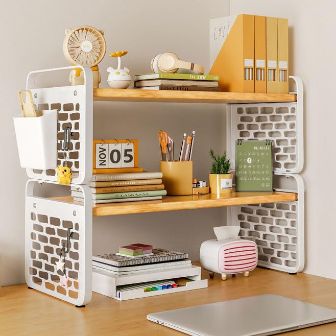 Desk Shelf Organiser 2 Tier Desk Storage Organizer Desktop Display Shelf Desk Stand Bookcase Desktop Bookshelf for Home, Office