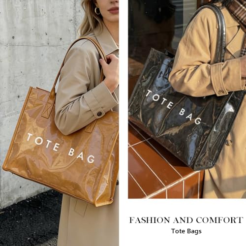 Bolso Tote de PVC para mujer grande con asa superior miniatura 3