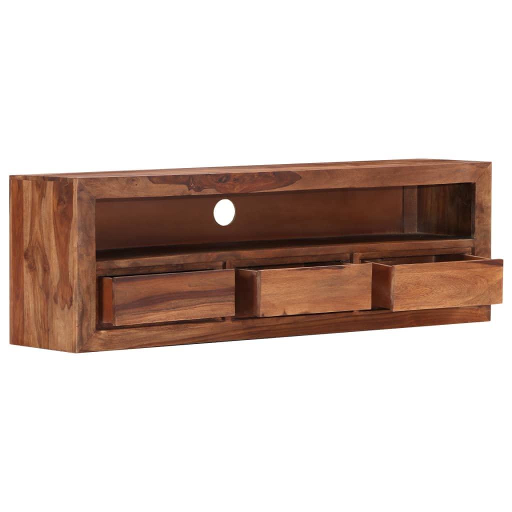 Meuble TV Bois Massif 120 cm, Buffet Salon Rustique avec 3 Tiroirs, Meuble HiFi et Rangement pour Salon Salle à Manger, Design Unique en Acacia Palissandre, Stable et Durable