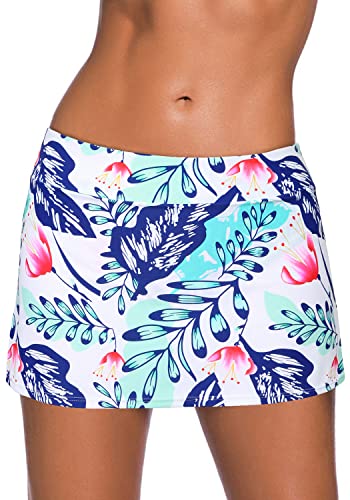 Image of REKITA Women Swim Skirt Solid Color Waistband Skort Bikini Bottom