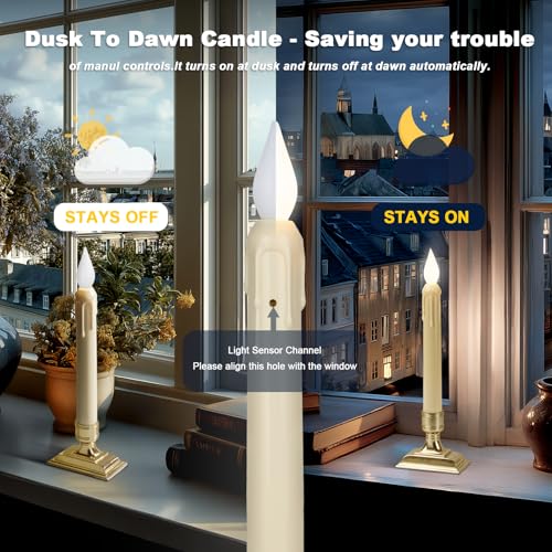 Image of 6 Pcs Sensor Dawn to Dusk Window Candles, Flickering Battery Candles for Windows, Ultra Bright Fake Candle Lights with Black Holders, Led Candlesticks for Xmas Home Decor, White Light
