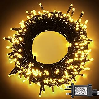LIGHTNUM Fairy Lights Mains Powered, 12m/39.37ft 120 LED Warm White String Lights, Waterproof, 8 Modes and Memory Function for Garden Outdoor Indoor Decoration, Green Cable