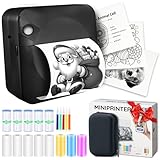 AgoDeo Mini Drucker Geschenkset - 300 DPI HD Qualität - Sofort PrintPod - Fotodrucker für Smartphone - Bluetooth Thermodrucker, Mini Printer, Foto drucker für Handy, Taschen Sticker Drucker (Schwarz)
