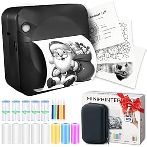 AgoDeo Mini Drucker Geschenkset - 300 DPI HD Qualität - Sofort PrintPod - Fotodrucker für Smartphone - Bluetooth Thermodrucker, Mini Printer, Foto drucker für Handy, Taschen Sticker Drucker (Schwarz)