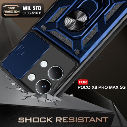 Image of AESTMO Tough Armor Poco X8 Pro Max 5G Bumper Back Case Cover | Ring Holder & Sliding Camera Shield Cover | 360 Degree Protection Back Case Cover for Poco X8 Pro Max 5G (Blue)