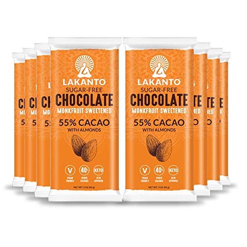 Lakanto Sugar-Free Chocolate Bars, 55% Dark Cacao, Keto (Almond, 8-Pack)