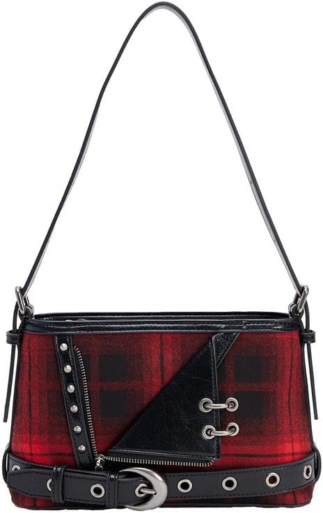 URBAN REVIVO Women's 2025 Fall Punk Plaid Underarm Shoulder Bag