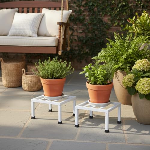 Image of Premium Strong Flower Pot / Gamla Square Stand For indoor and Outdoor Plants | Square Shape Thick and Strong Leg For Garden, Balcony (White) - Set of 2
