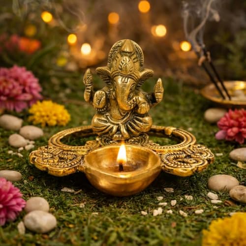 Image of CraftVatika Ganesha Idol with Diya Stand, Ganesha Diya Deepak Oil Lamp, Festival Return Gift for Woman Diwali Wedding Anniversary Housewarming Gifts for Ladies Guest Family Home Decoration Items