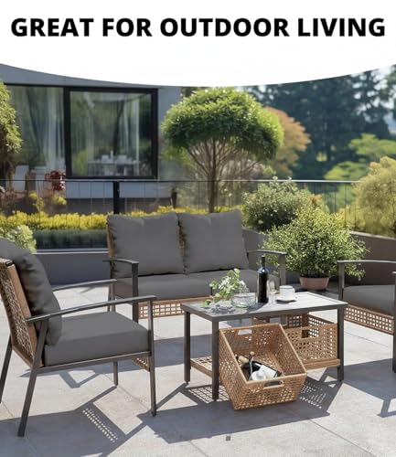 Hiseng Housses de Coussin de Canapé D'extérieur Extensibles Lot de 8, Gris Housses de Coussin de Siège Canapé de Remplacement pour Salon de Jardin, Meubles de Terrasse – vue 6