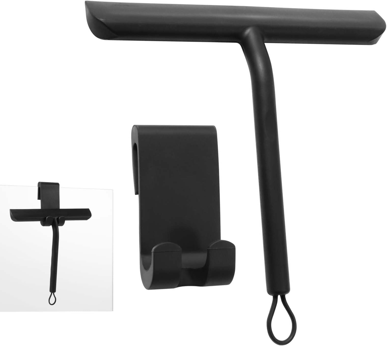 Vinabo rasqueta limpiacristales Ducha,Limpia Cristales mamparas Ducha, Limpia mamparas con Soporte para Ducha, baño, Azulejos, Espejos, Ventanas (21 cm, Negro) (Paquete de 5)