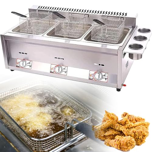 Professionelle Kommerzielle Gas-Fritteuse, Thekenfritteuse Aus Edelstahl, Einstellbare Feuerleistung, GroßE KapazitäT, Thekenfritteuse Mit KöRben, für Fisch, Pommes Frites, Putenfleisch (3 KöRbe)