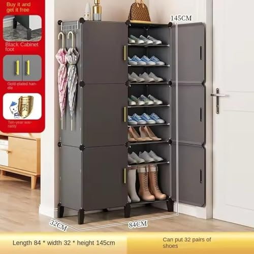 Image of Sunderlook Shoe Rack Plastic for Home- Shoe Stand, Chappal Stand, Professional Multipurpose Foldable Standing Comfort Runner Shoe Rack with Door, Slipper Stand (Dark Grey, 18 Shelf 6 Door)