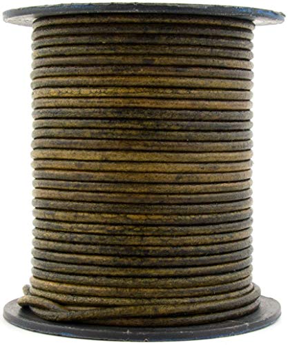 Xsotica-Dye Round Leather Cords -2.0 mm Leather Cord (Military Green Distressed, 100 Meter(109 Yard))