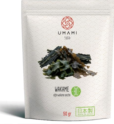 Umami Algas Wakame Japonesas 50g - Secadas al Sol - Calidad Premium para Sopa de Miso y Ensaladas - Ricas en Minerales y Proteínas - Origen Japón