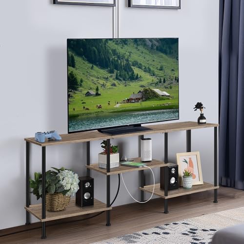 Image of OYEAL 50 inch TV Stand for Living Room Small Entertainment Center with Storage Shelf & Power Outlets, Modern Farmhouse TV Console Table Media Cabinet for Bedroom, Rustic Grey